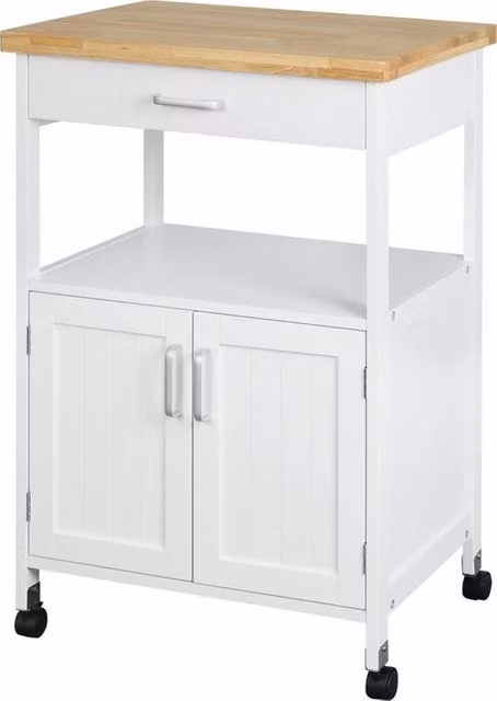 Trolley da cucina su ruote - cassetto apribile & vino - risparmio spazio & stabilità - MDF bianco - 60x44x89.5 cm