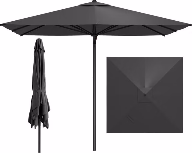 Ombrellone quadrato 3x3 m con 8 stecche metalliche robuste asta smontabile, Ombrellone da esterno senza base tessuto poliestere Grigio