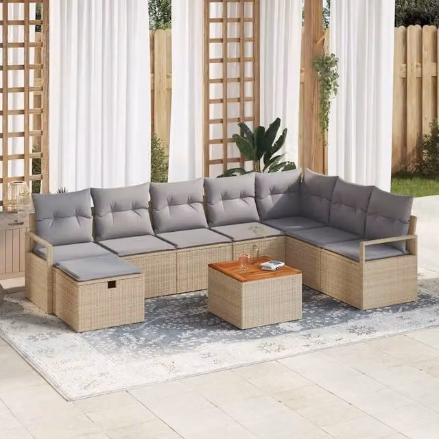 Set Divano da Giardino 9 pz Beige polyrattan 3359553
