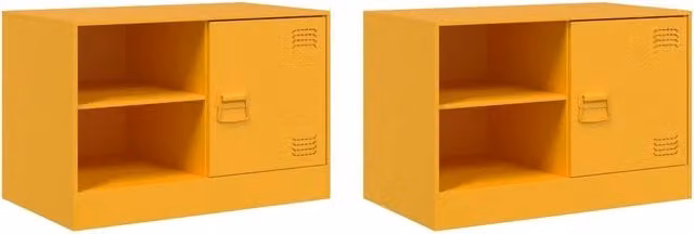Set di 2 mobili porta TV moderni in acciaio giallo, L 67 cm x P 39 cm x H 44 cm