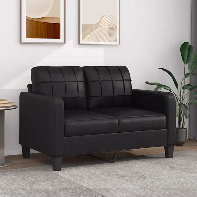 Divano a 2 posti Design Mania in similpelle nero con struttura in metallo per il tuo soggiorno L: 138 cm, P: 77 cm, H: 80 cm – 1