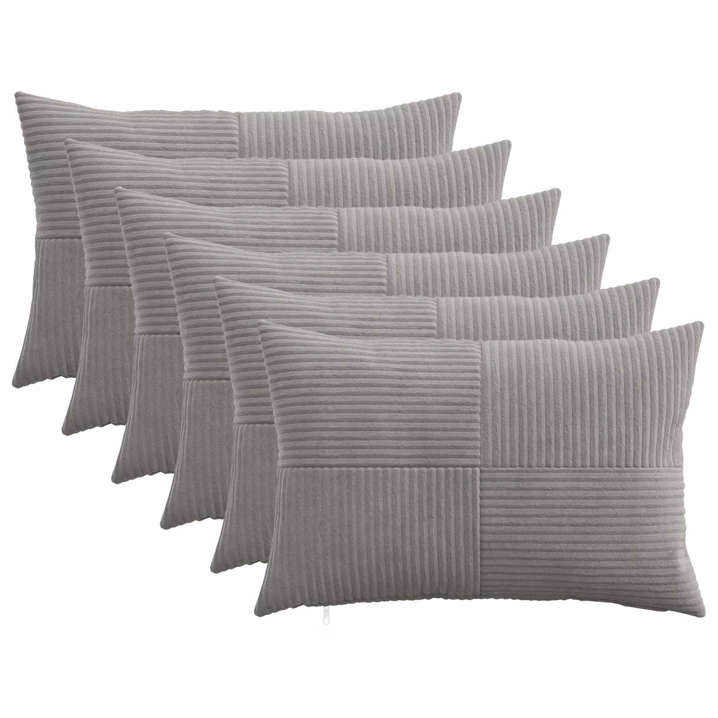 Set di 6 federe vidaXL ALMELO in velluto a coste, Grigio Chiaro, 50 x 75 cm