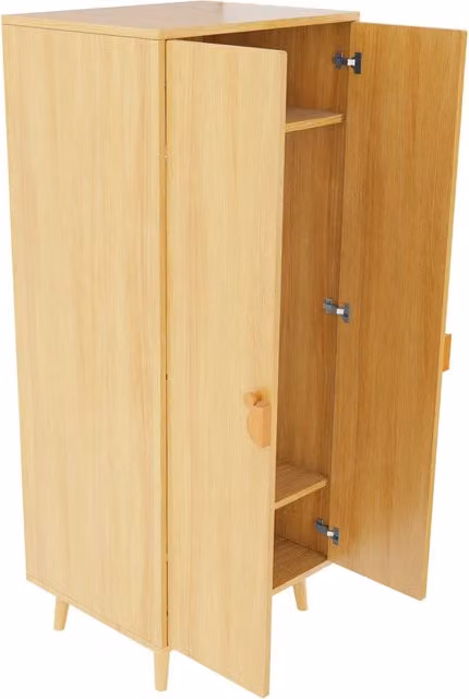 Armadio 2 ante 70x55x170 cm con vano appendiabiti e piedini rialzati in MDF naturale