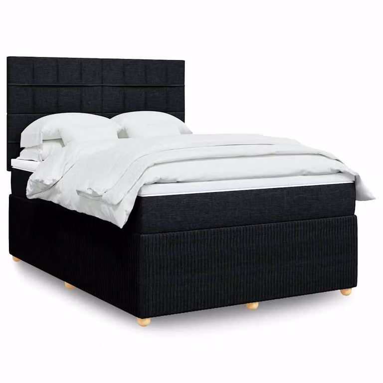 vidaXL Letto Ibrido con Giroletto a Molle e Materasso Pocket in Tessuto Nero, L/P: 140 x 200 cm