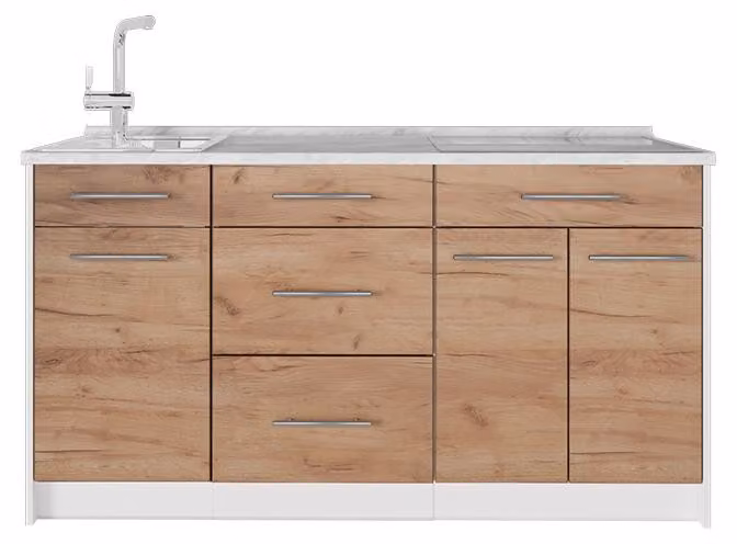 Cucine componibili piccole Vicco Fame-Line Rovere dorato/Bianco 150 cm, PL Marmo, Model 62793