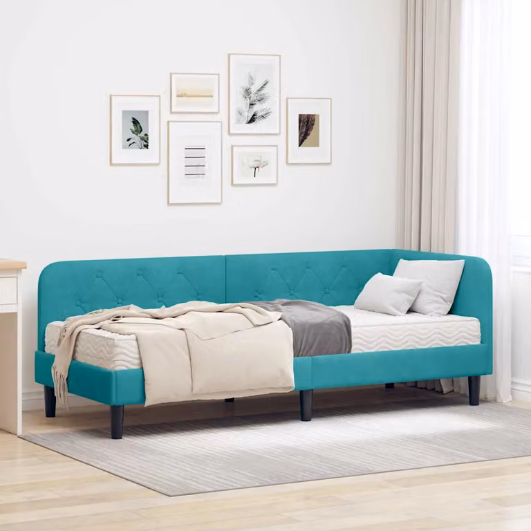 Letto ad angolo vidaXL in velluto turchese, L 80 x P 200 cm