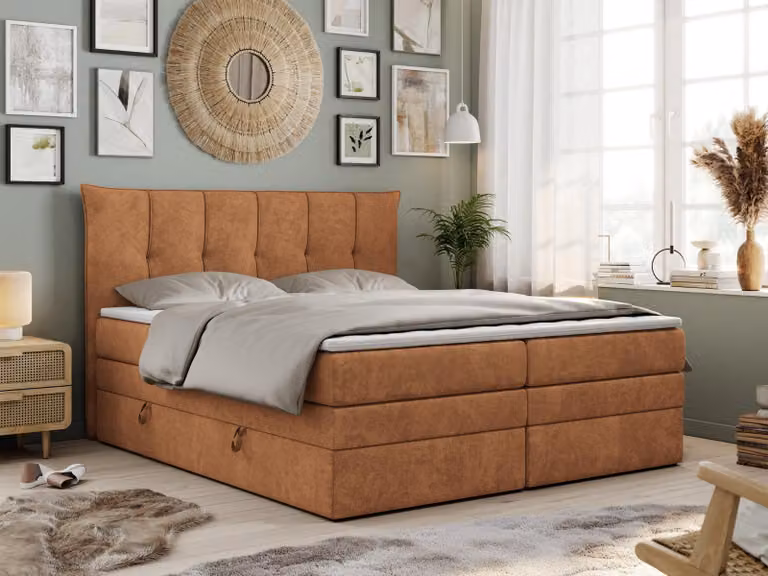 Letto boxspring con materasso a molle insacchettate a 7 zone e topper - PREMIUM-10-KING - 120x200 cm - Arancione - H4