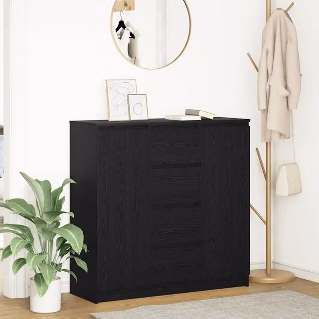 Credenza moderna con cassetti vidaXL in MDF color rovere nero L: 100,5 cm, P: 35 cm, H: 98,5 cm – 1