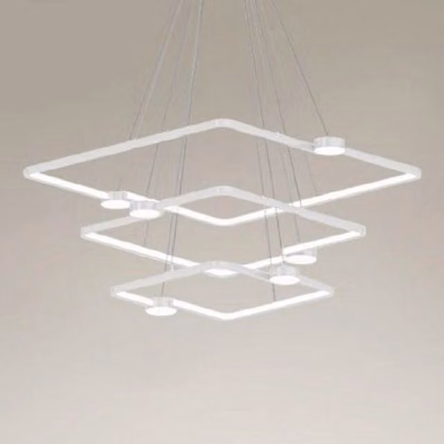 Trade Shop - Lampadario A Sospensione Led 112w 3 Quadrati Con Telecomando Design Moderno Bianco 71224 -