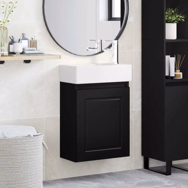 Mobile bagno moderno vidaXL sospeso in legno e ceramica bianco e nero L: 45,5 cm, P: 22,5 cm, H: 84 cm