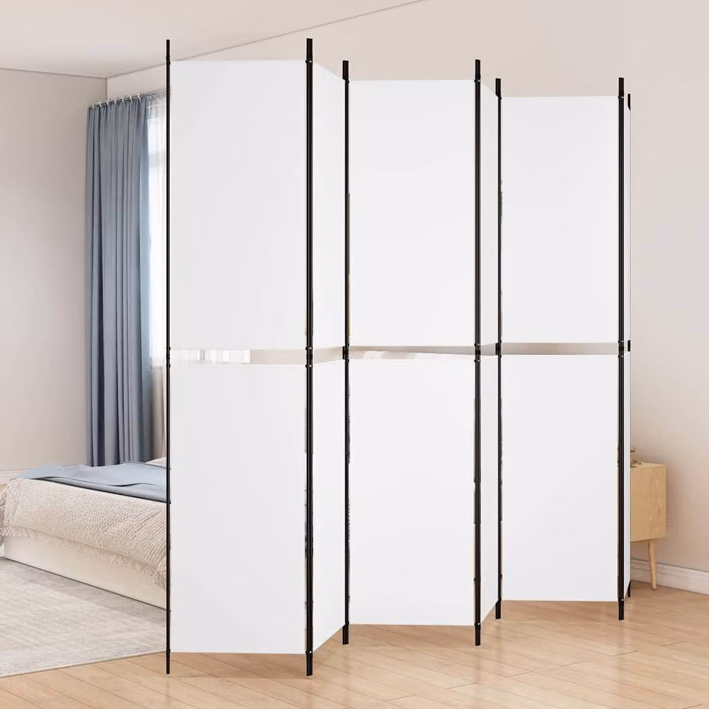 Divisorio a 4 Pannelli vidaXL Bianco in Tessuto e Metallo L: 300 cm, H: 220 cm