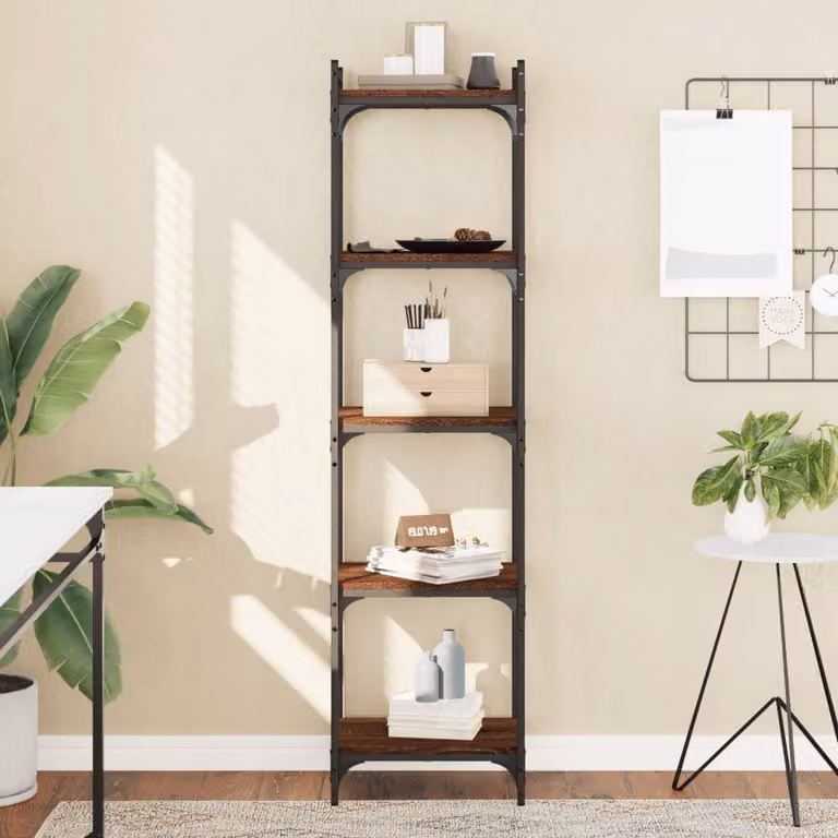 Libreria stile industrial vidaXL con 5 ripiani in legno e metallo, colore rovere marrone, L 40 cm x P 30 cm x H 154 cm