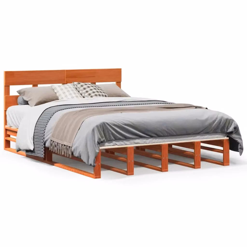 Letto in legno di pino senza materasso vidaXL, colore marrone cera, L 135 cm x P 190 cm – 2