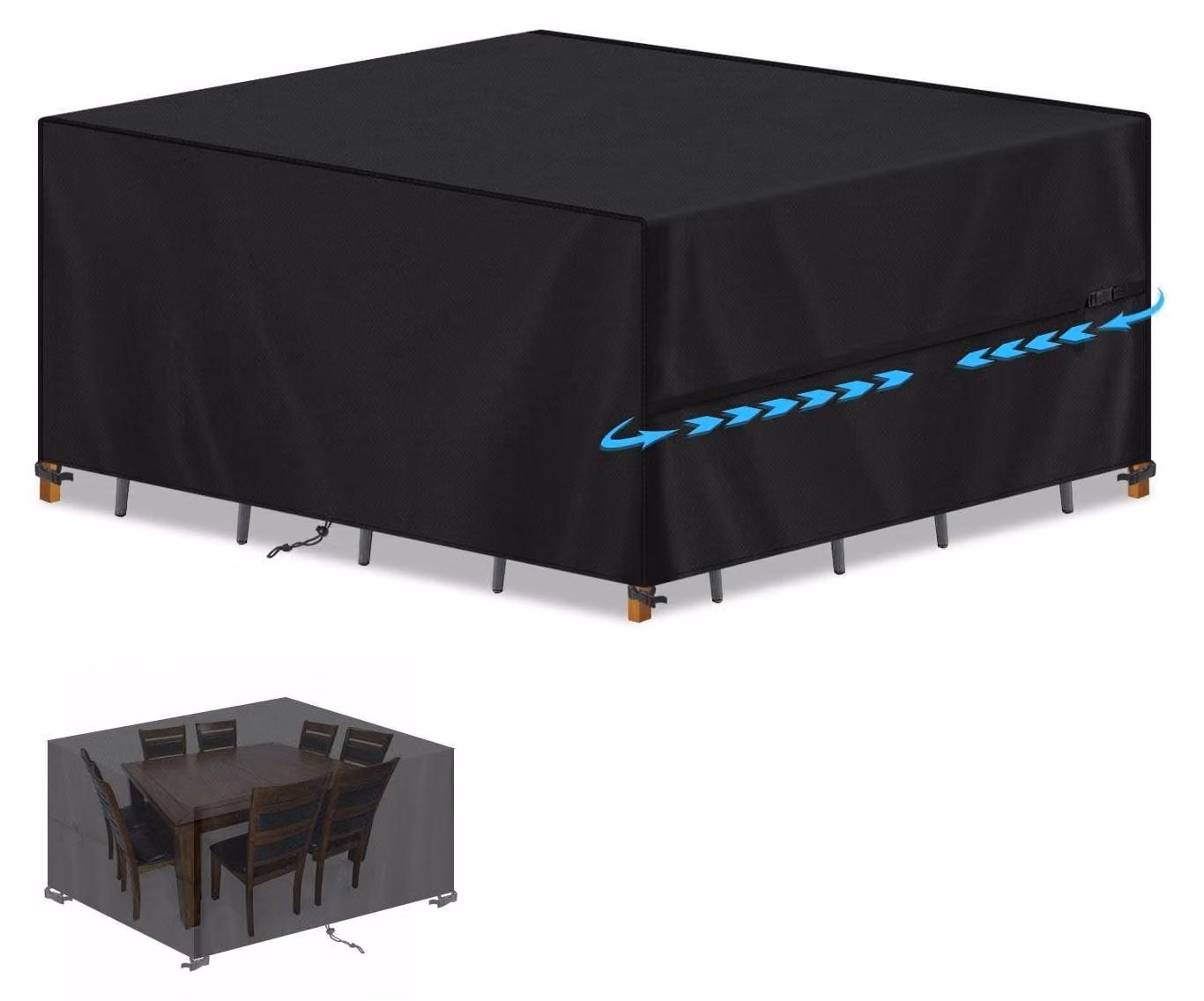 Copertura impermeabile per mobili da giardino, dimensioni 200x140x90 cm, resistente ai raggi UV, tessuto Oxford 420D, colore nero