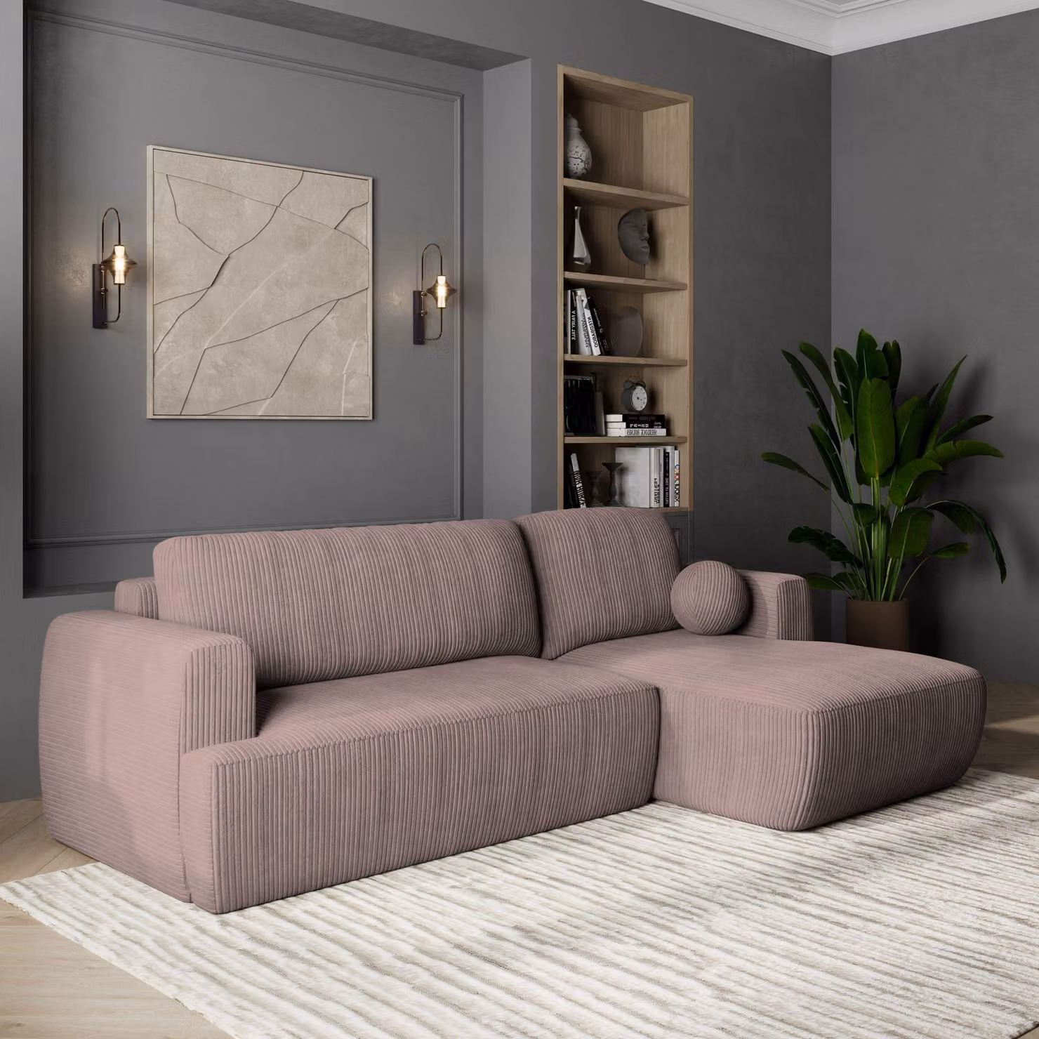 Divano angolare SENTI P R-S di Masseno con funzione letto a L, divano con box letto, divano da salotto, divano, divano, divano letto, set di divani - viola, POSO 130