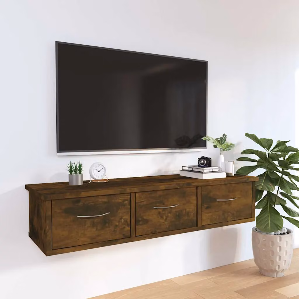 Mobile a parete vidaXL in legno multistrato Rovere Fumo, L 88 cm x P 26 cm x H 18,5 cm