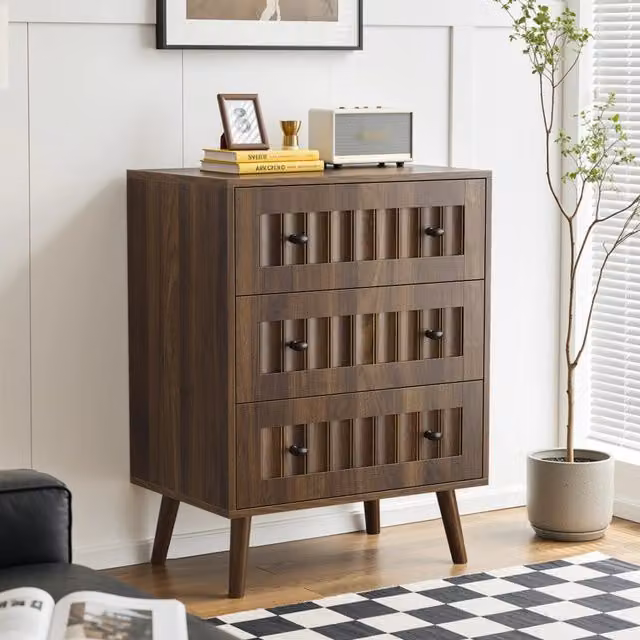 Cassettiera REDOM in MDF con 3 cassetti, stile moderno, colore marrone e nero, L: 60 cm, P: 40 cm, H: 79 cm – 1