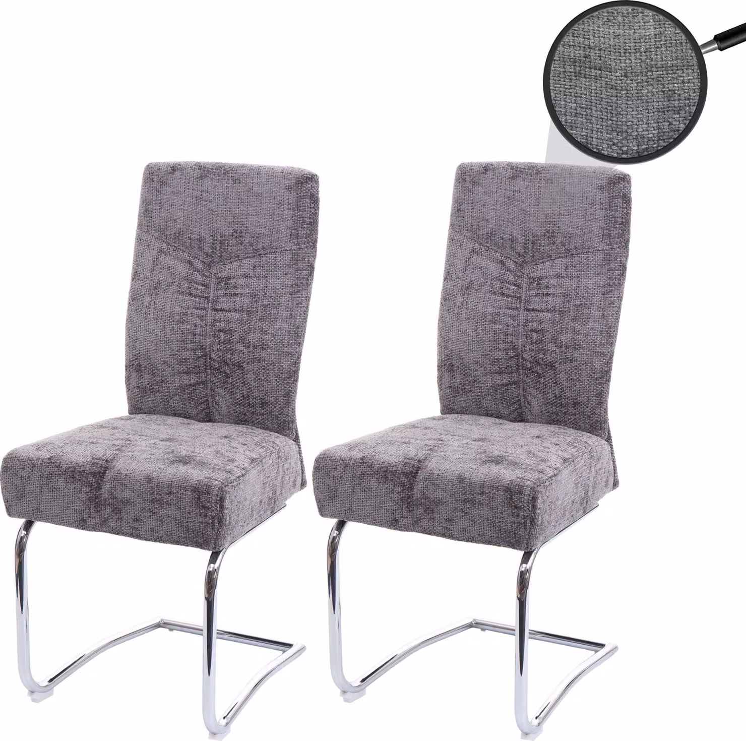 set di 2 sedie per sala da pranzo HWC-G56, sedia da cucina sedia a sbalzo poltrona, metallo tessuto/ceniglia ~ grigio scuro