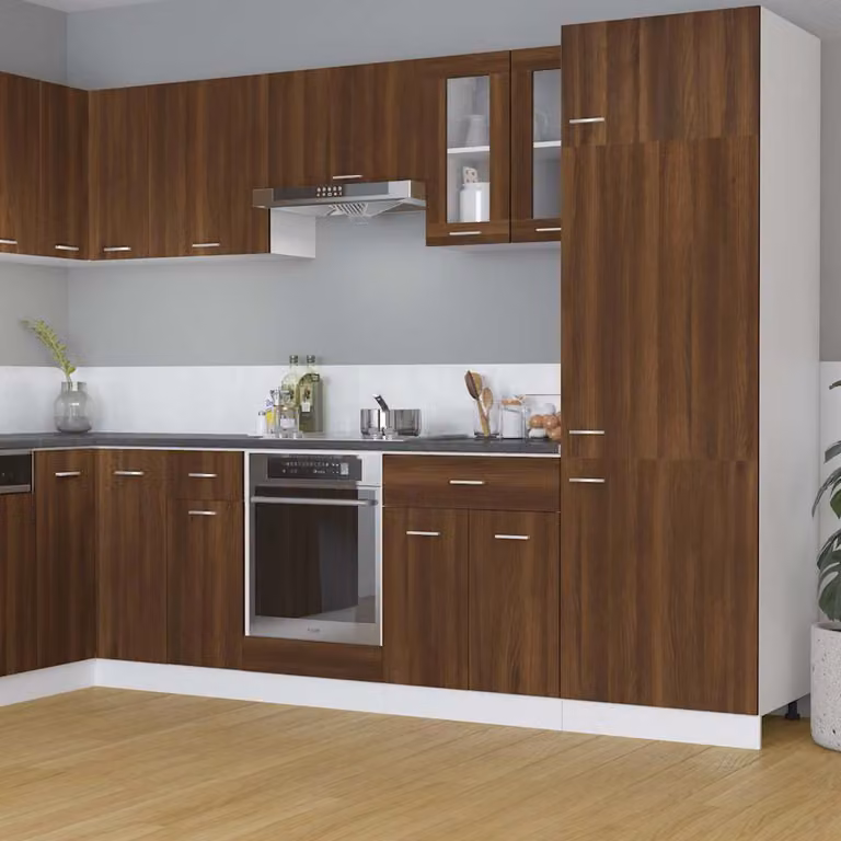 Pensile da cucina moderno vidaXL Lyon con ante in vetro, Rovere Marrone, L: 60 cm, P: 31 cm, H: 60 cm