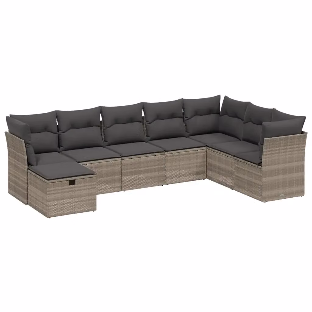 vidaXL Set Divano da Giardino a L con Cuscini Grigio Chiaro in Polyrattan e Acciaio – 2