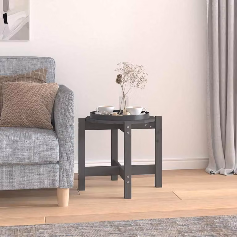 Tavolino da salotto rotondo vidaXL in legno massello di pino, Grigio, Ø 52,5 x H 45 cm