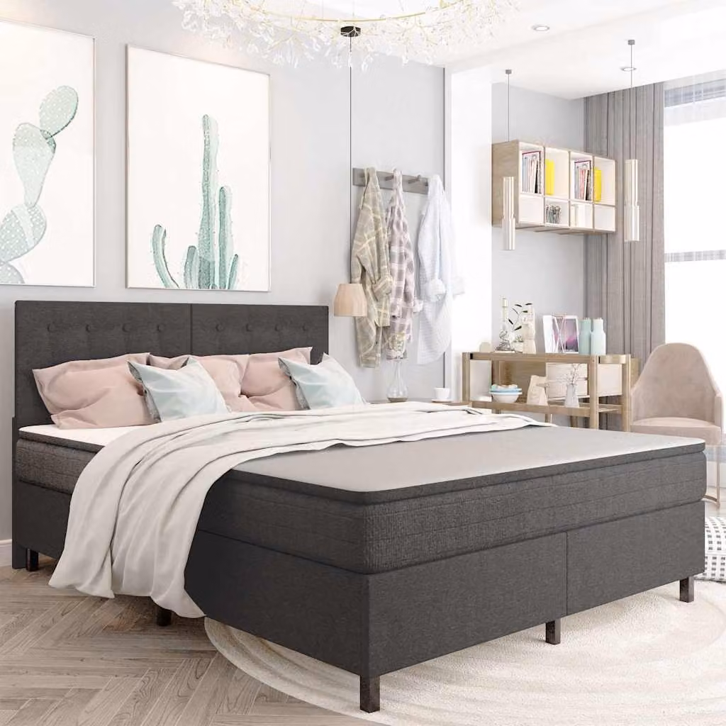 Letto a molle vidaXL in tessuto grigio con cassetti, L/P/H: 160,5 x 200 x 116 cm – 1