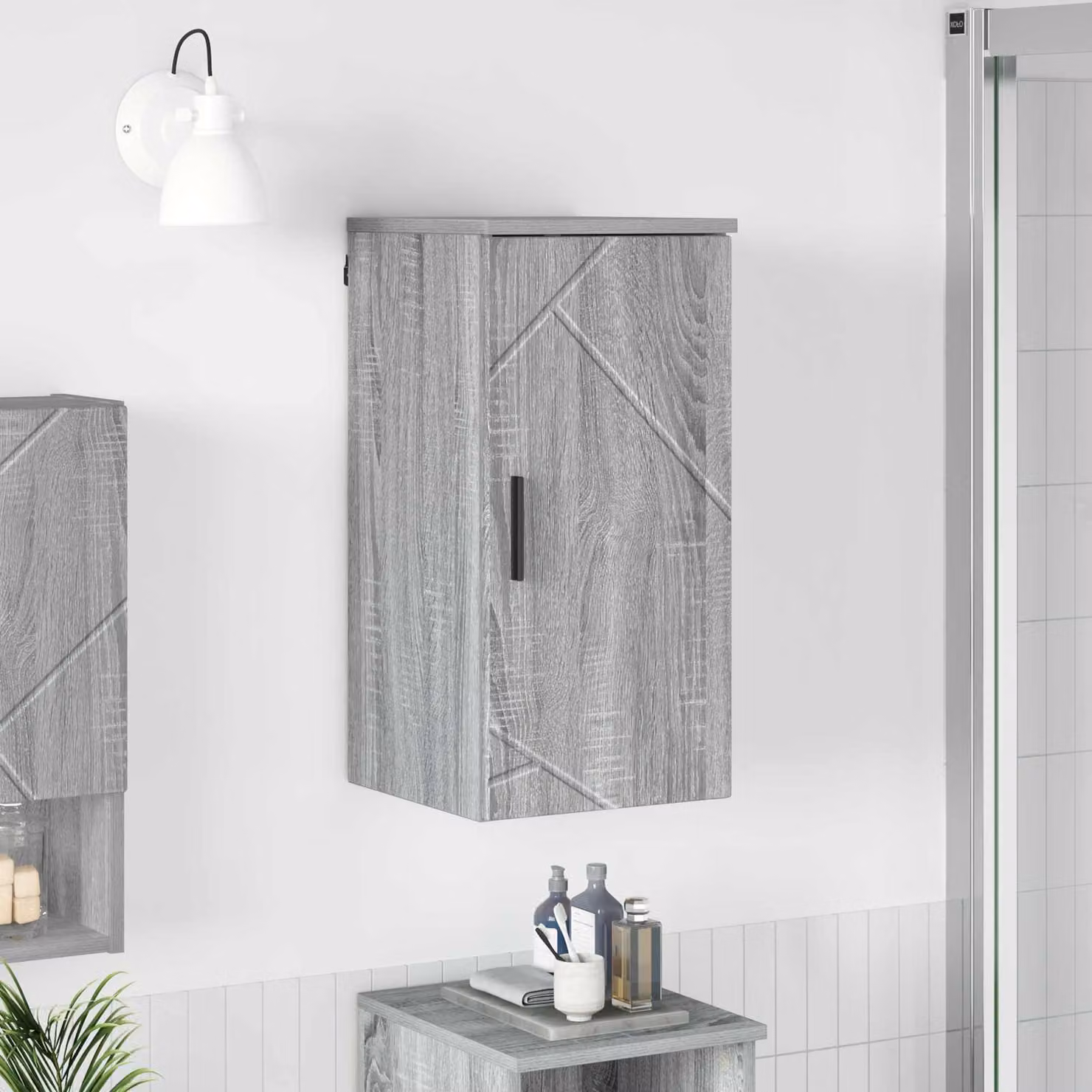 Mobile da bagno moderno vidaXL in MDF e metallo, Grigio Sonoma, L 30 cm x P 31,5 cm x H 61 cm