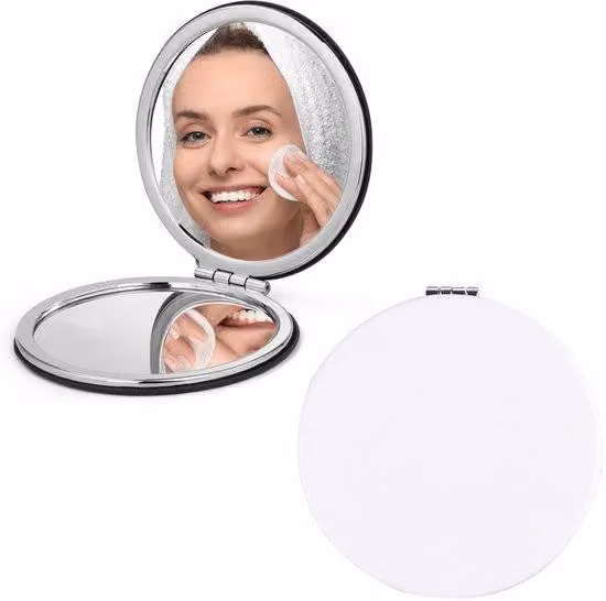 Specchio da viaggio compatto per il trucco, con ingrandimento 10x, a doppio lato, rotondo, pieghevole, portatile, realizzato in Finto cuoio di alta qualità e ABS