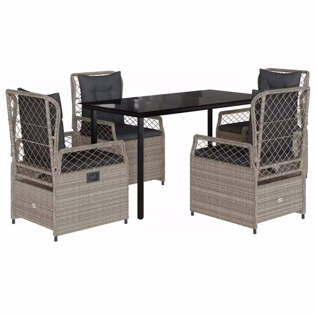 Set Pranzo da Giardino 5pz con Cuscini Grigio Chiaro Polyrattan