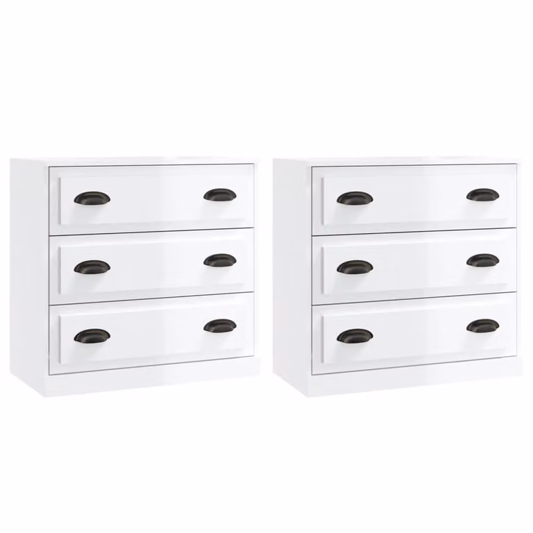 Credenze 2 pz Bianco Lucido in Legno Multistrato