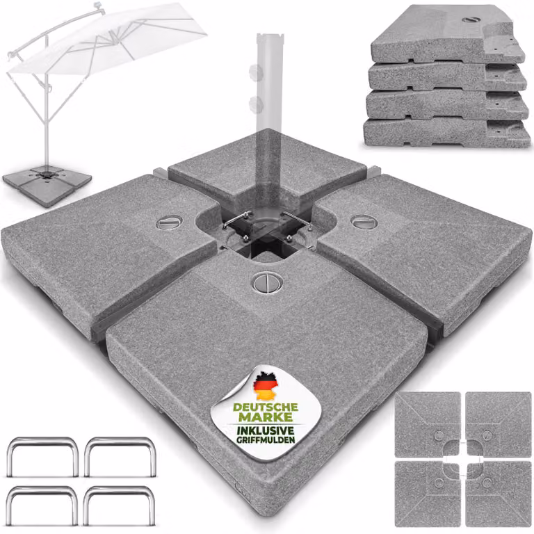 Supporto per ombrellone tillvex® grigio granito 90 litri / 120 kg – 4 pezzi per ombrellone a braccio incl. connettore metallico | Peso dell'ombrellone riempibile con acqua o sabbia | Supporto per ombrellone a braccio resistente alle intemperie