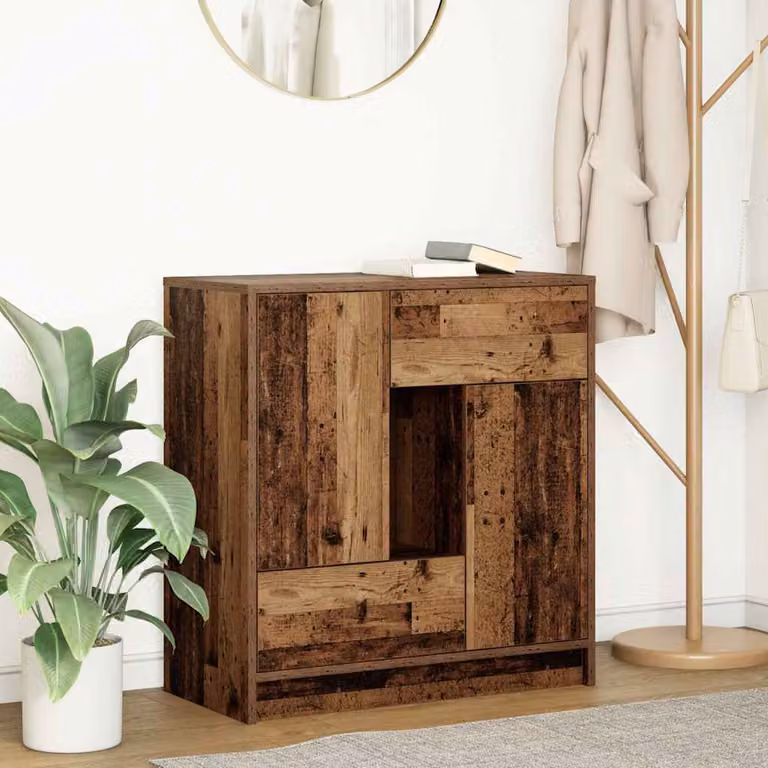 Credenza vidaXL con Cassetti e Ante in Legno Antico Marrone L: 70,5 cm, P: 34 cm, H: 74,5 cm
