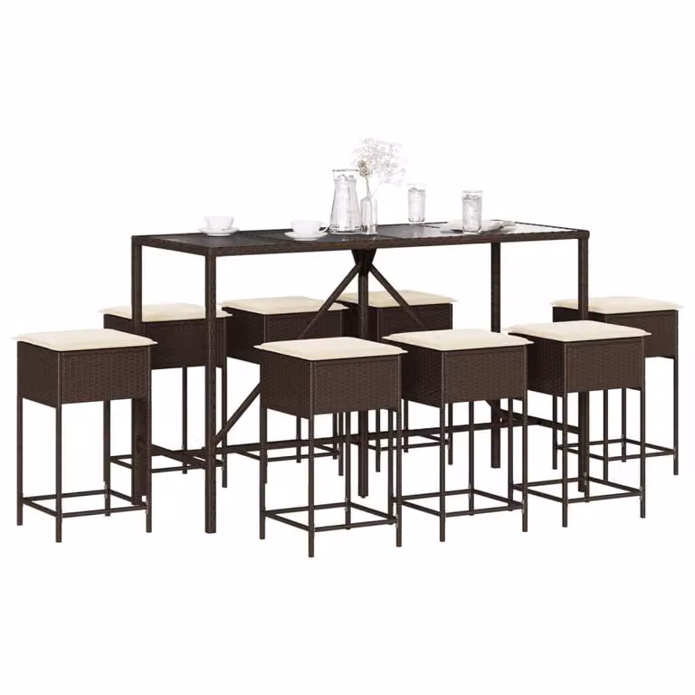 Maison Exclusive - Set da giardino da 9 pezzi con cuscini, in rattan sintetico marrone