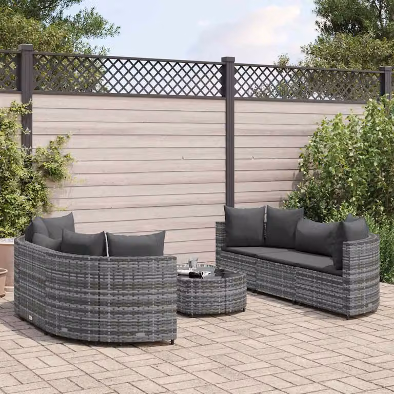 Set da giardino vidaXL composto da 7 pezzi in rattan con cuscini grigio antracite e struttura in metallo per esterno