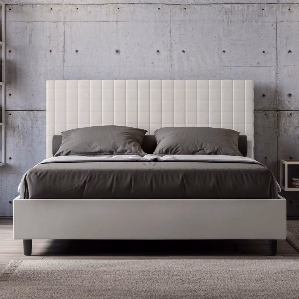 Letto Matrimoniale Moderno GIORDANOSHOP Bianco con Contenitore a Alzata e Struttura Imbottita L/P/H: 180 x 200 x 45 cm – 2