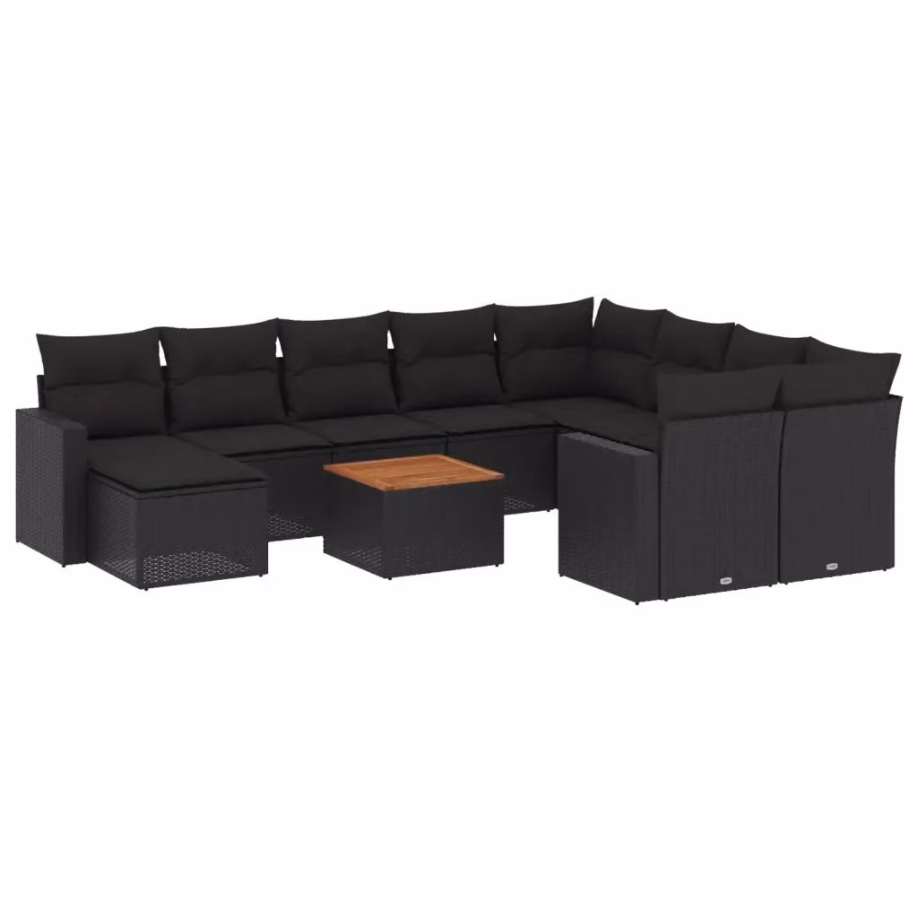 Set di divani da giardino vidaXL 11 pz in polyrattan nero con cuscini e tavolino da esterno a forma di L – 2