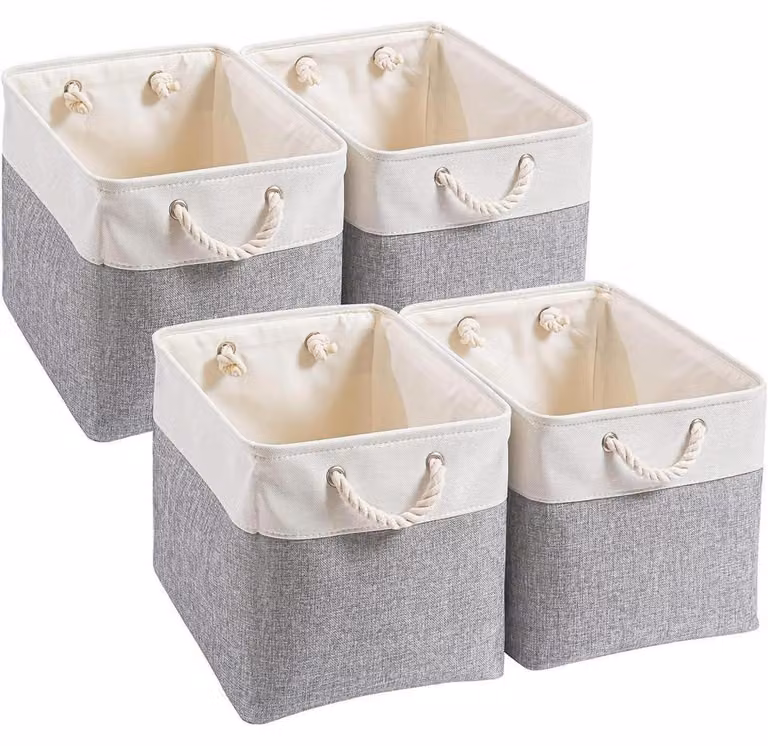 Set di 4 scatole portaoggetti in tessuto, grigio/bianco, dimensioni 33x38x33 cm