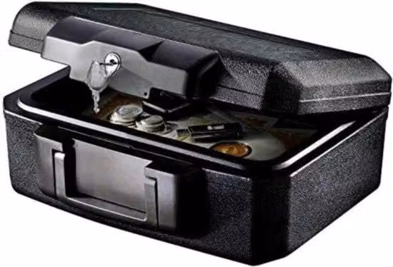 Cassetto per contanti resistente al fuoco con chiusura a combinazione e chiave, colore nero, L/P/H: 36,3 x 28,5 x 15,5 cm