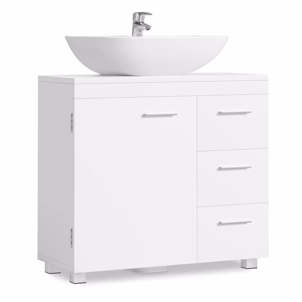 Mobile Sottolavabo per Bagno con Cassetti e Anta, Bianco Nuvola / 27.6x11.8x25.2in