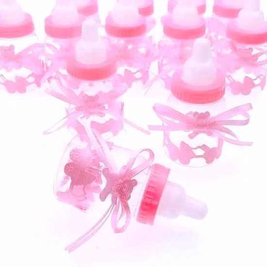Set di 24 flaconcini in plastica rossi e rosa per dolci, regali e accessori
