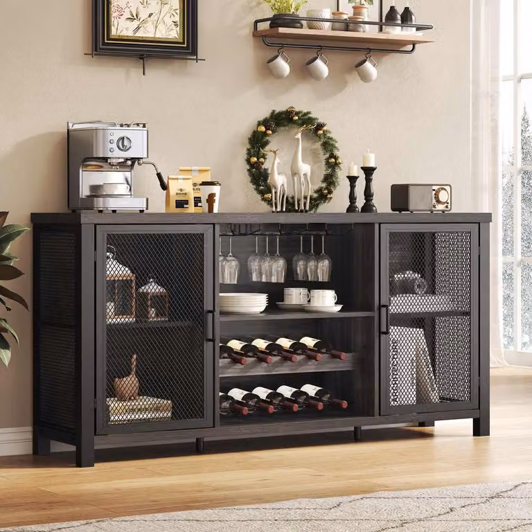 Mobile contenitore, credenza in stile industriale, mobile bar, color grigio scuro, 140 cm