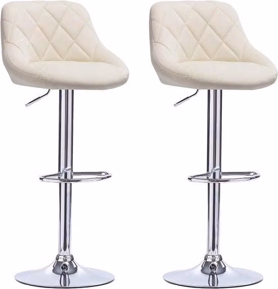 Bar Stool Ergonomico con Schienale - Altezza Sedile 60-82cm - Set di 2 - Cremo - Cucina e Bar - Regolabile in Altezza