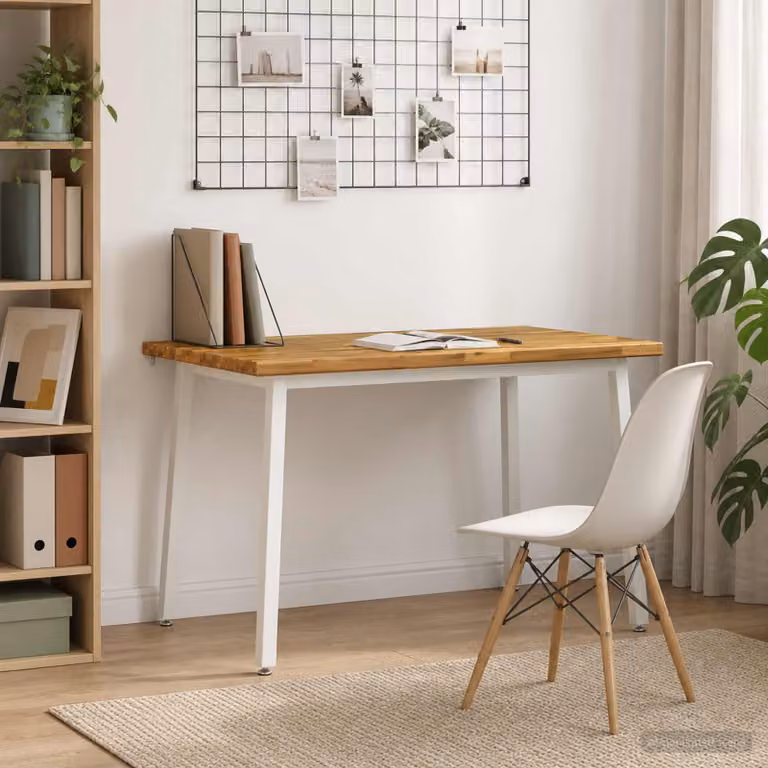 Tavolo rettangolare moderno vidaXL in legno di acacia bianco L/P/H: 120 x 70 x 75 cm
