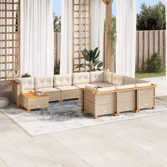 Set di Divani da Giardino a L vidaXL in Polyrattan con Cuscini Beige e Tavolino da Esterno