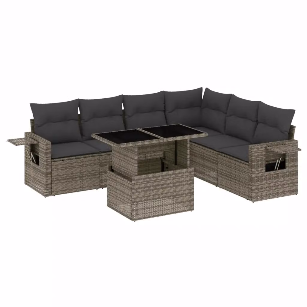 vidaXL Set Divani da Giardino 7 pz in Polyrattan Grigio con Cuscini e Tavolino – 2