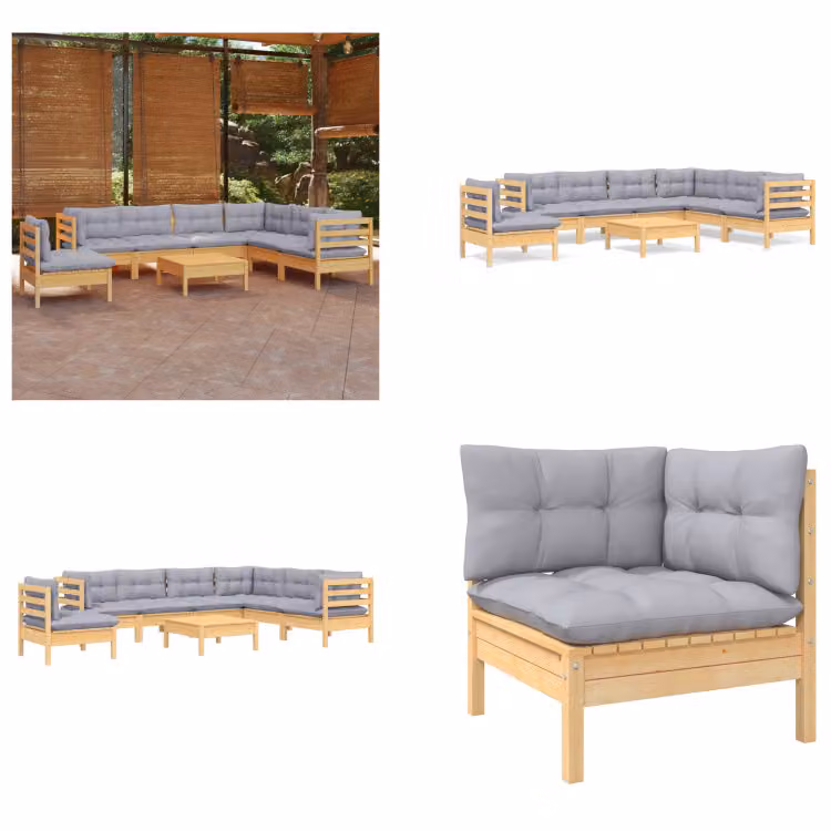 vidaXL Set salotto da giardino 8 pezzi con cuscini grigi in pino massiccio - Set salotto da giardino - Set salotto da giardino - Set mobili da giardino - Set mobili da giardino