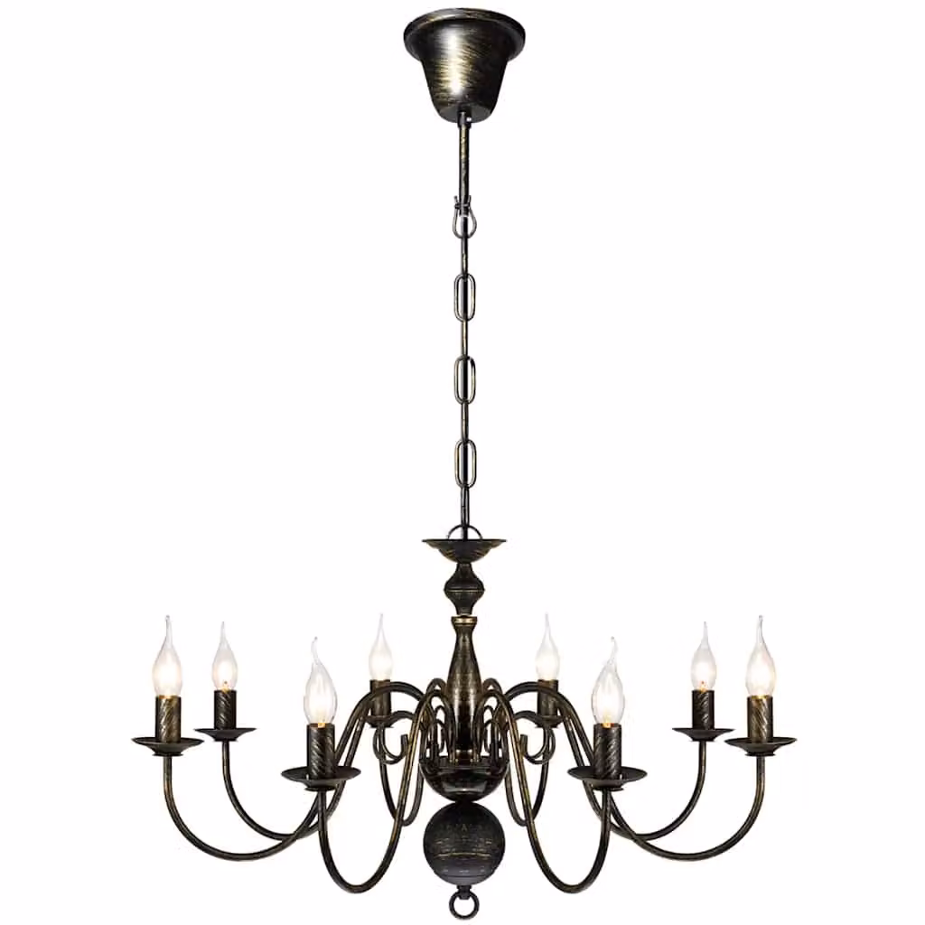 vidaXL Lampadario in Metallo Nero in Stile Antico con 8 Portalampada E14