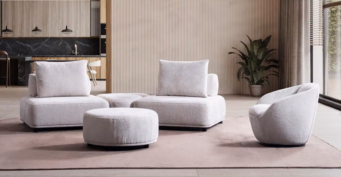 Weiß Wohnzimmer Designer Garnitur Zweisitzer Polster Sessel Ottomane 3tlg Set