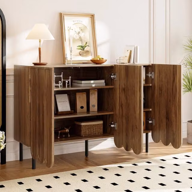 Credenza moderna in MDF noce con ante ondulate