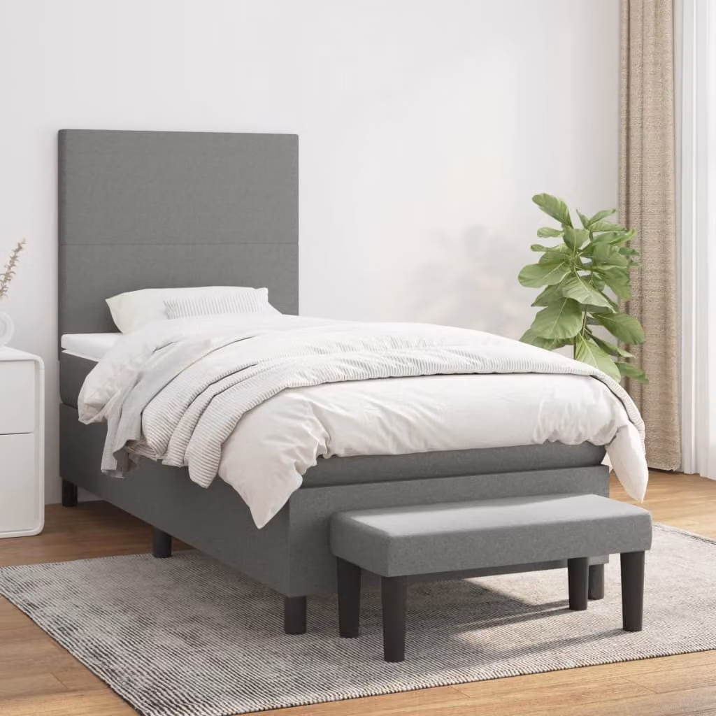 vidaXL Letto boxspring con materasso in tessuto grigio scuro 90x200 cm - Letto boxspring - Boxspringbetten - Bett - Schlafzimmermöbel